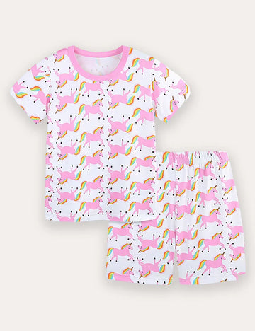 Unicorn Print Short Sleeve T-Shirt and Shorts Set